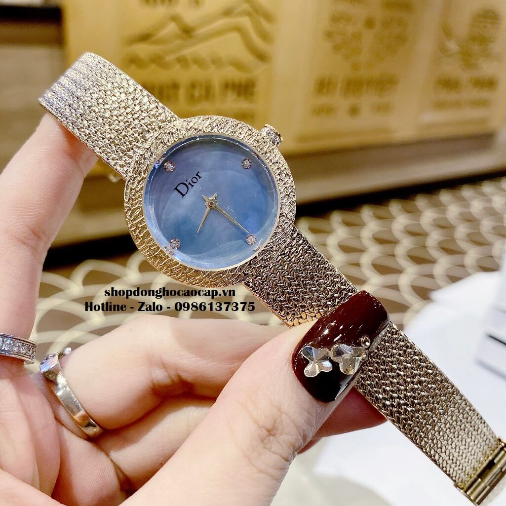 Đồng Hồ Nữ Christian Dior Dây Mesh Vàng Mặt Xanh 30mm