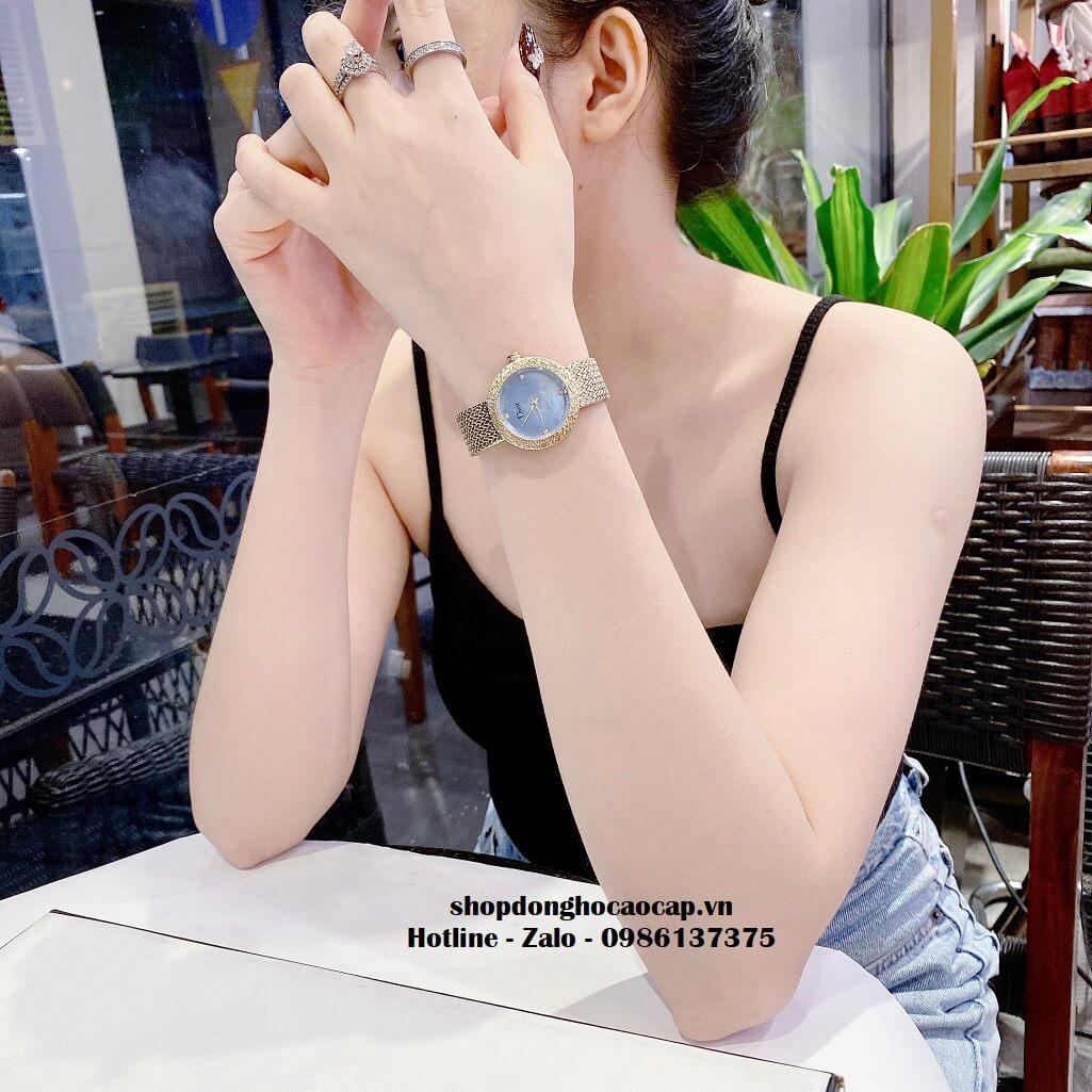 Đồng Hồ Nữ Christian Dior Dây Mesh Vàng Mặt Xanh 30mm