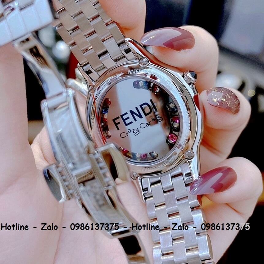 Đồng Hồ Fendi Crazy Carats Nữ Mặt Đá Xoay 35mm Bạc Mặt Trắng