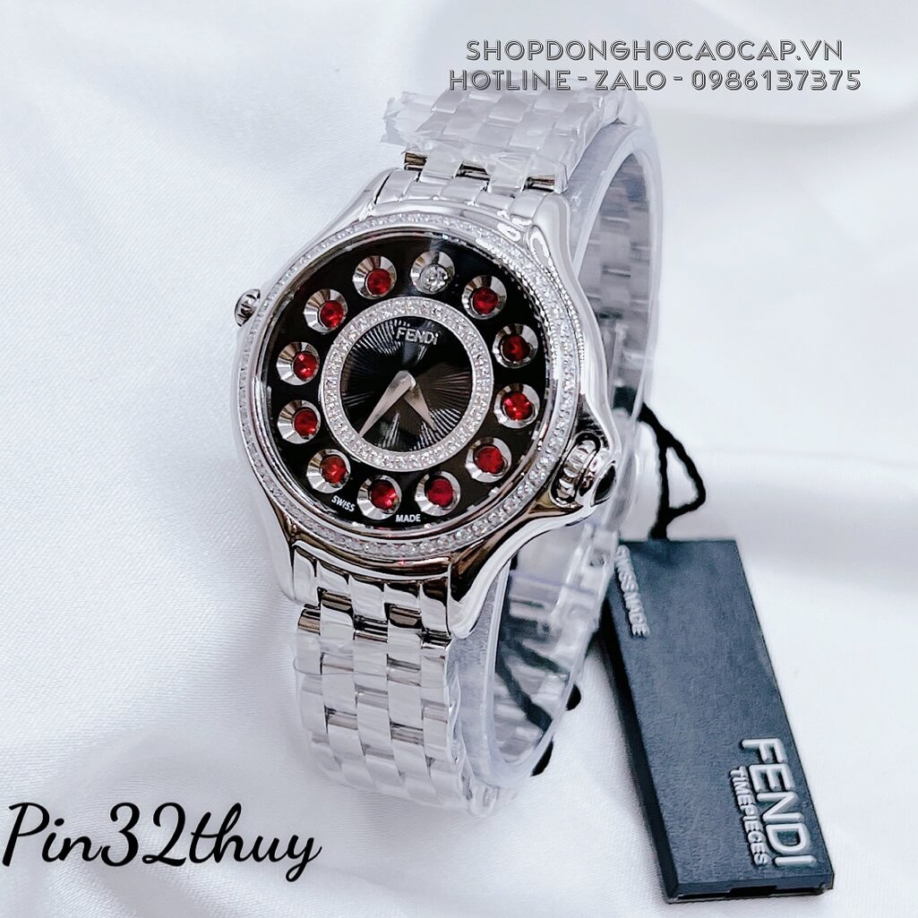 Đồng Hồ Nữ Fendi Crazy Carats Đá Xoay 3 Màu 32mm Bạc Đính Đá