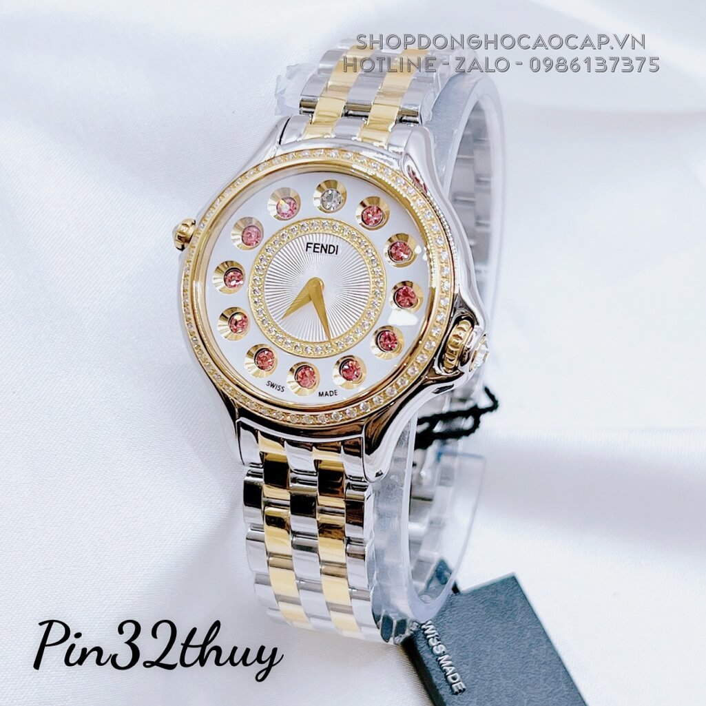 Đồng Hồ Nữ Fendi Crazy Carats Đá Xoay 3 Màu 32mm Demi Vàng Đính Đá