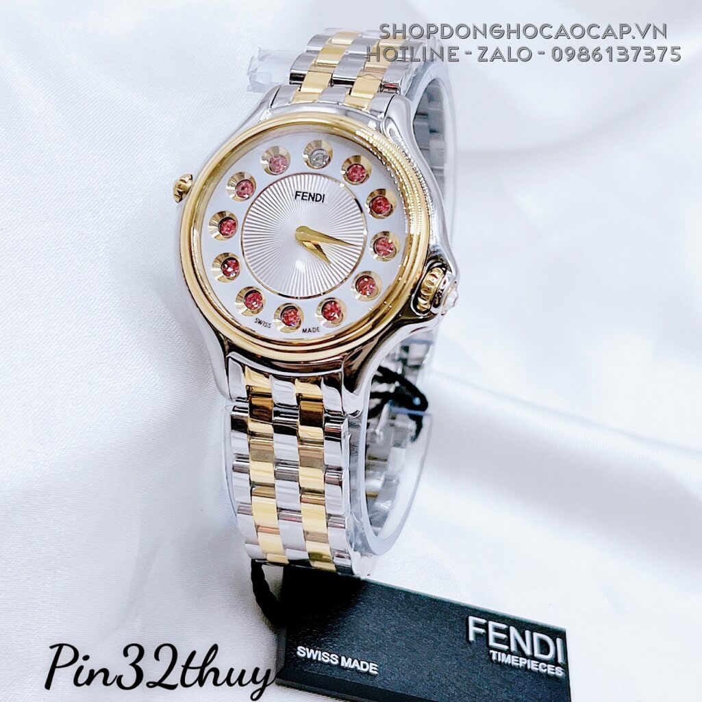 Đồng Hồ Nữ Fendi Crazy Carats Đá Xoay 3 Màu 32mm Demi Mặt Trắng