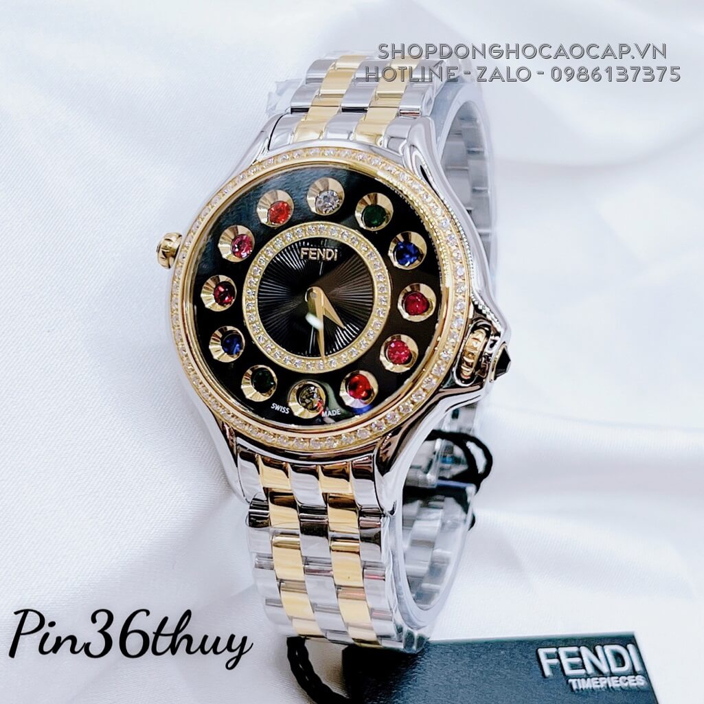 Đồng Hồ Nữ Fendi Crazy Carats Đá Xoay 7 Màu 36mm Kim Loại Demi Đính Đá