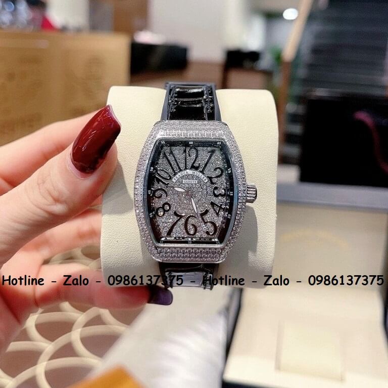 Đồng Hồ Franck Muller Nữ Silicon Đen Đính Đá Silver 34mm