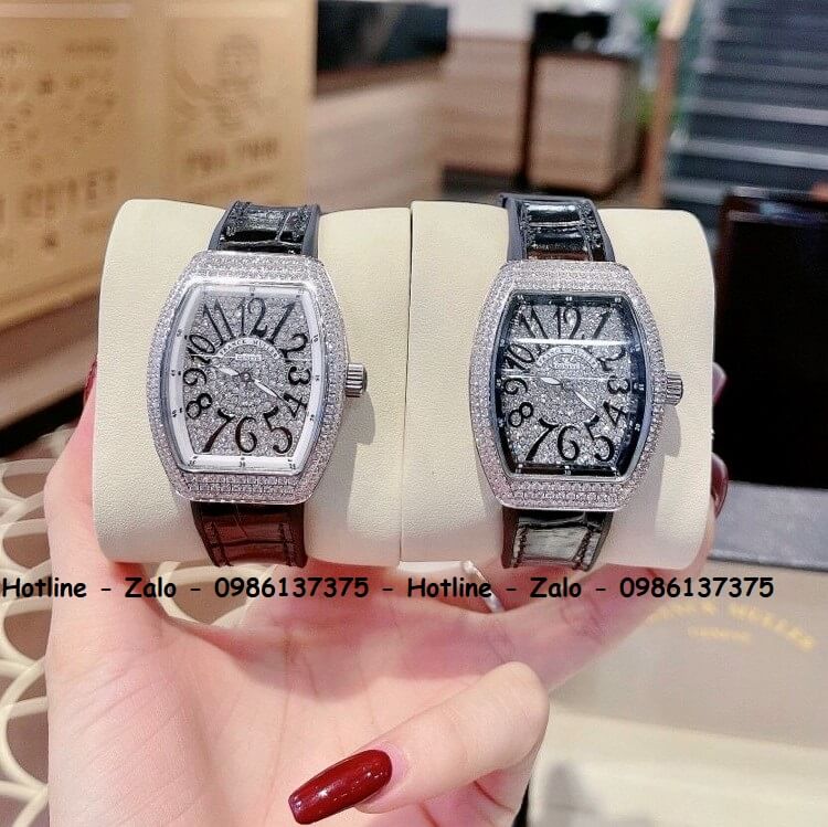 Đồng Hồ Franck Muller Nữ Silicon Đen Đính Đá Silver 34mm