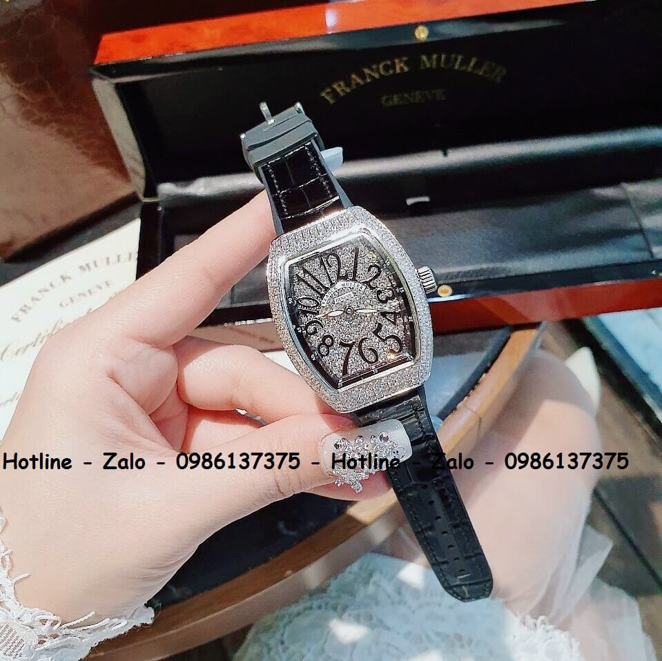 Đồng Hồ Franck Muller V32 - V45 Dây Da Silicon Đen Silver