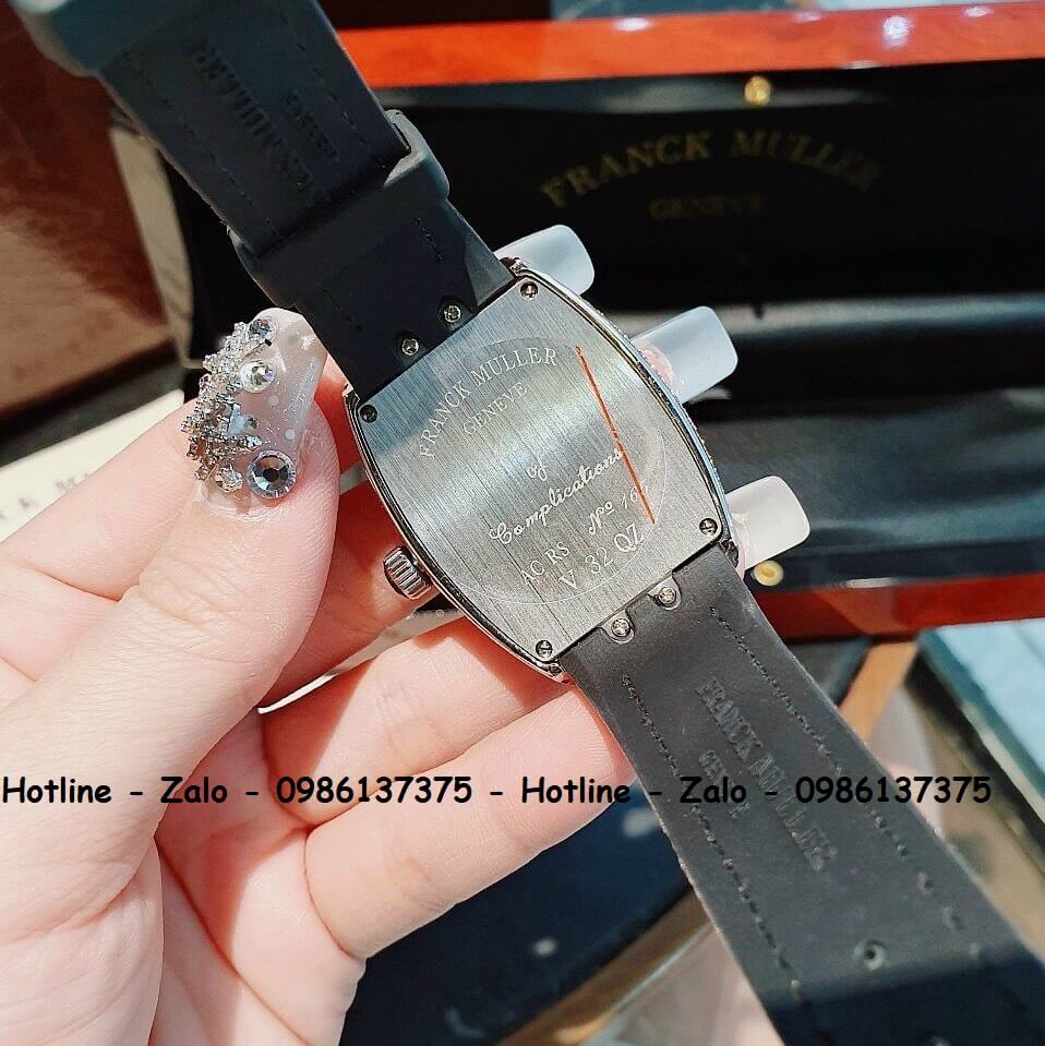 Đồng Hồ Franck Muller V32 - V45 Dây Da Silicon Đen Silver