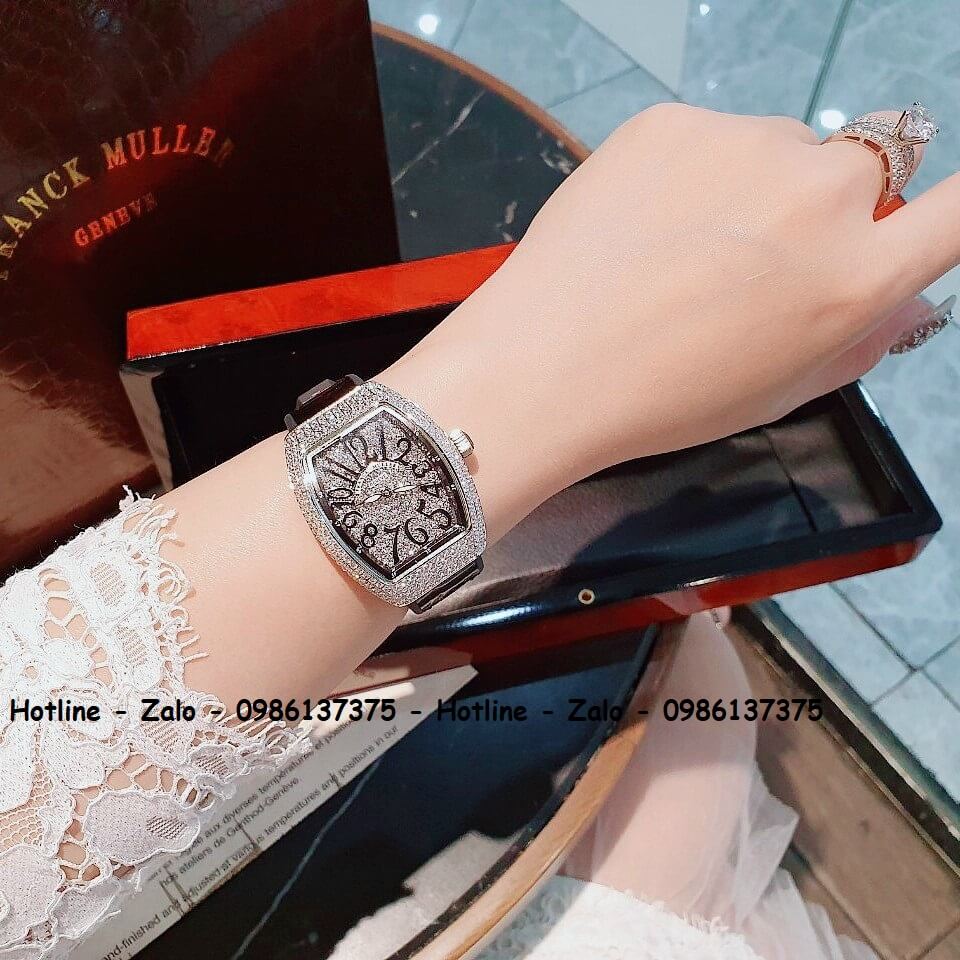 Đồng Hồ Franck Muller V32 - V45 Dây Da Silicon Đen Silver