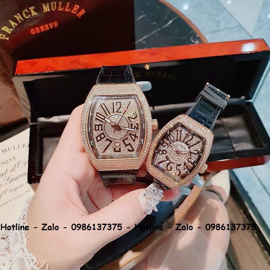 Đồng Hồ Franck Muller Cặp V32 - V45 Dây Da Silicon Đen