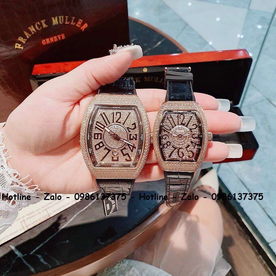 Đồng Hồ Franck Muller Cặp V32 - V45 Dây Da Silicon Đen