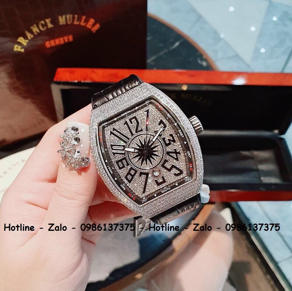 Đồng Hồ Franck Muller V32 - V45 Dây Da Silicon Đen Silver