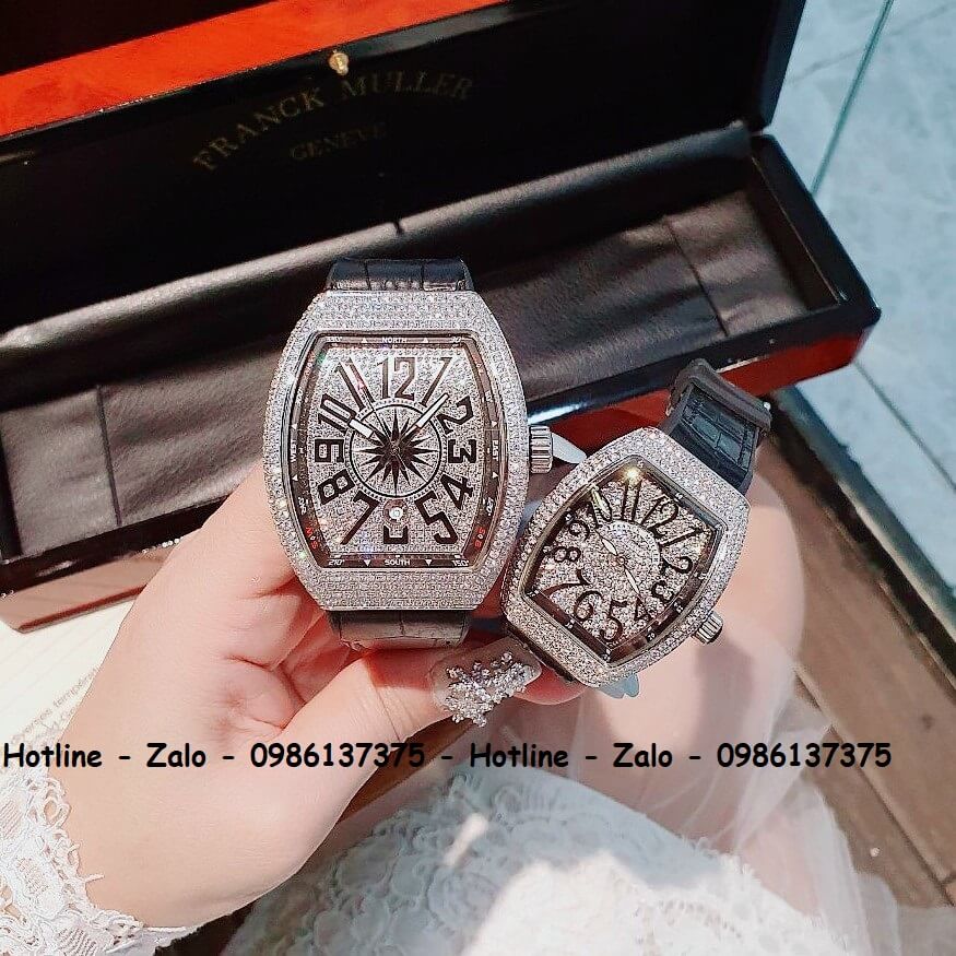 Đồng Hồ Franck Muller V32 - V45 Dây Da Silicon Đen Silver