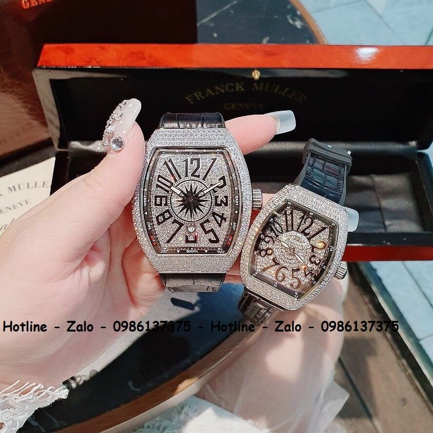 Đồng Hồ Franck Muller V32 - V45 Dây Da Silicon Đen Silver