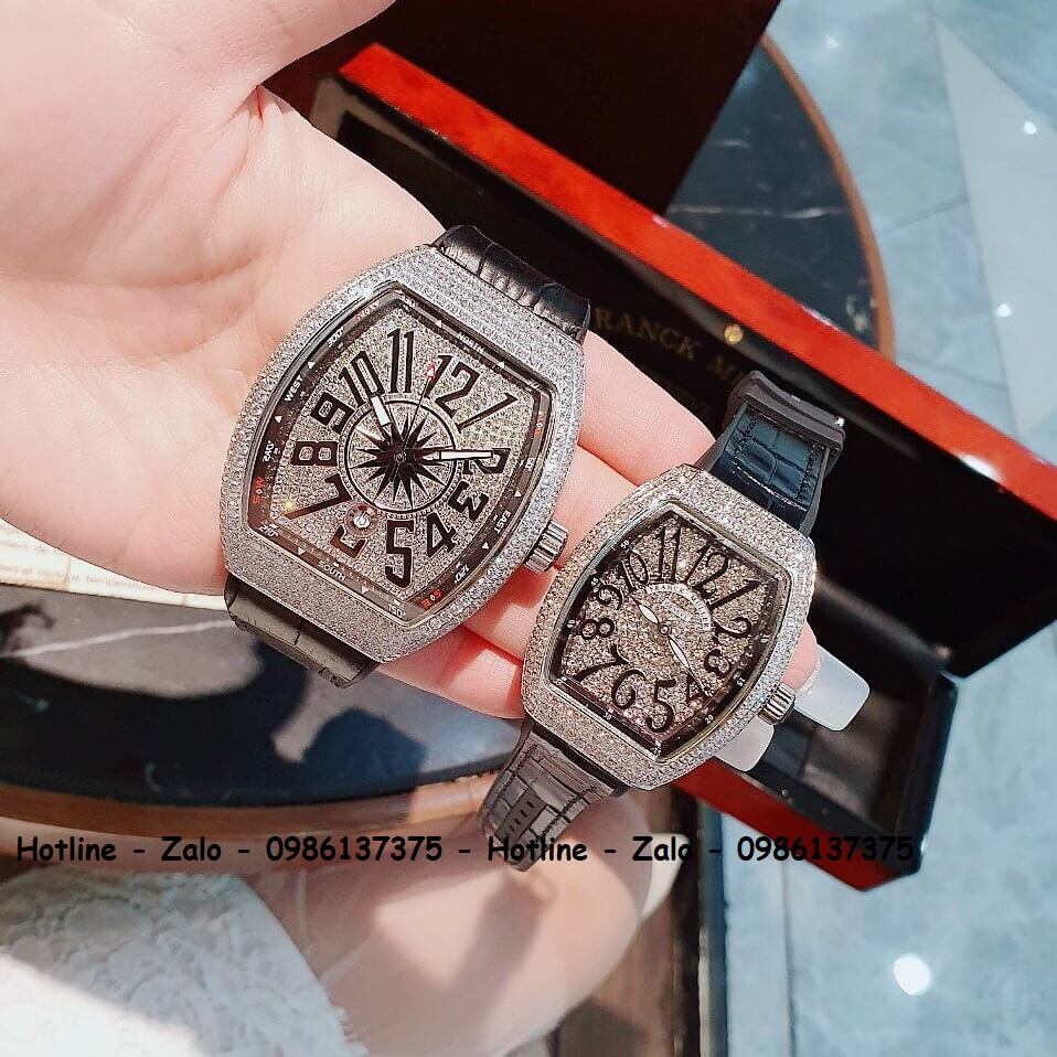 Đồng Hồ Franck Muller V32 - V45 Dây Da Silicon Đen Silver