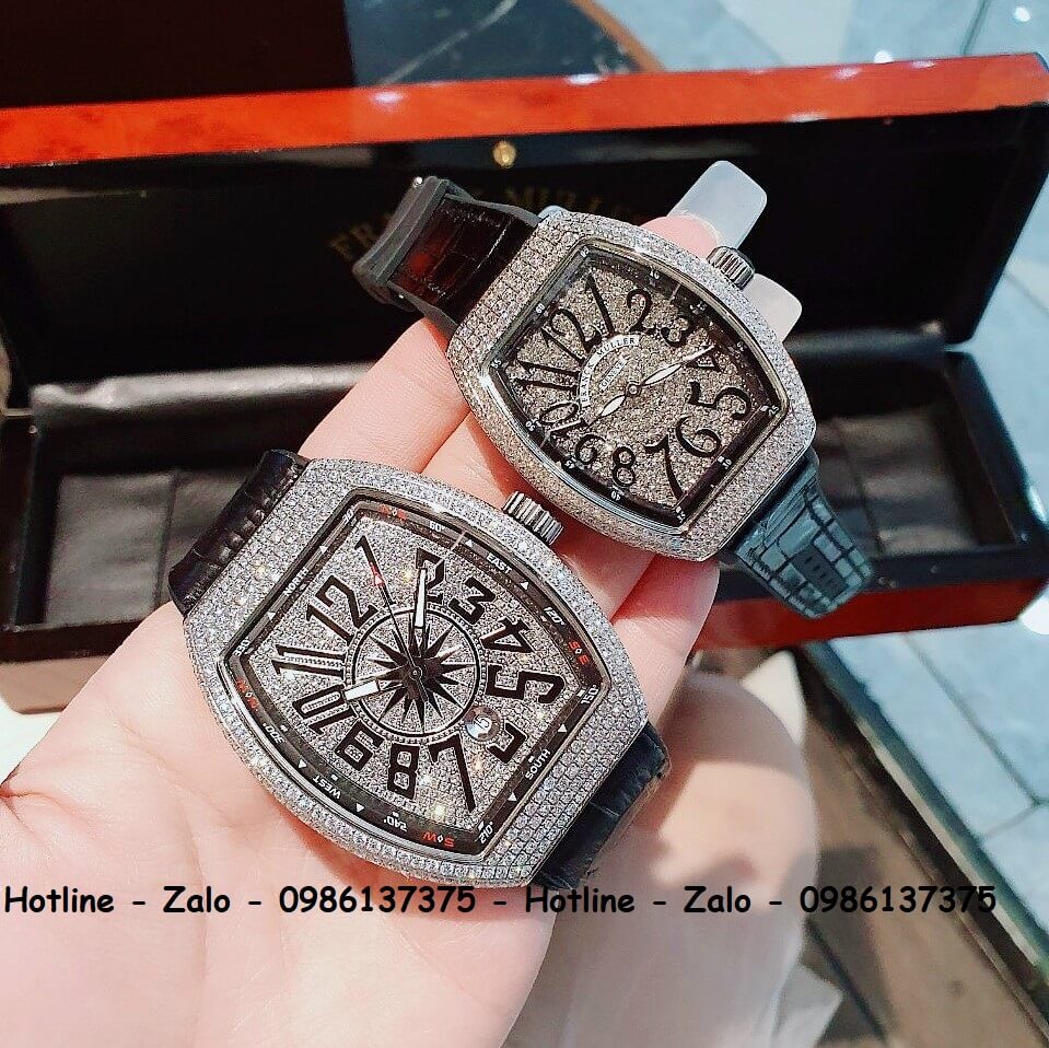 Đồng Hồ Franck Muller V32 - V45 Dây Da Silicon Đen Silver