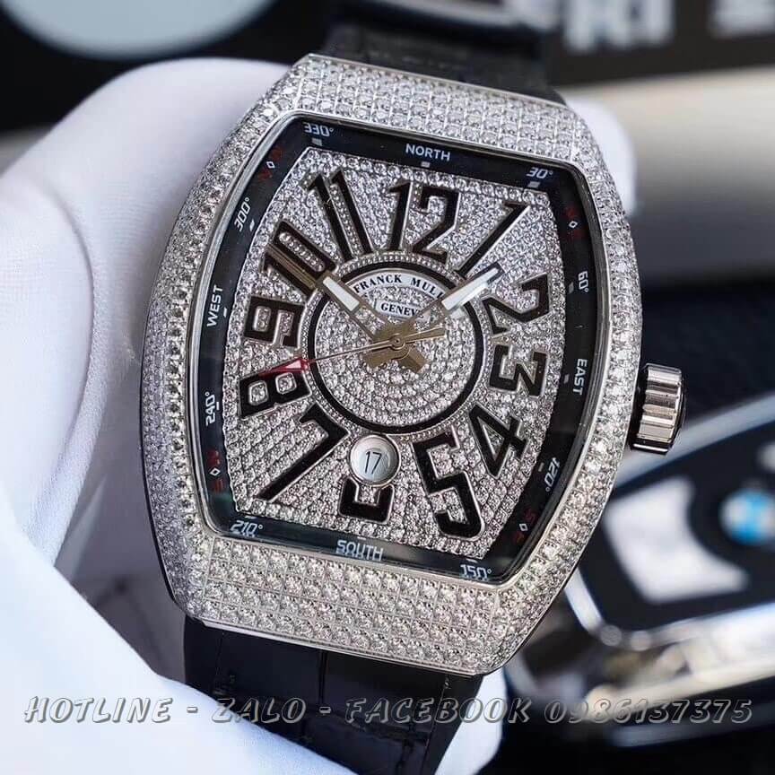 Đồng Hồ Franck Muller Nam Automatic Da Silicon Đen Đá Bạc