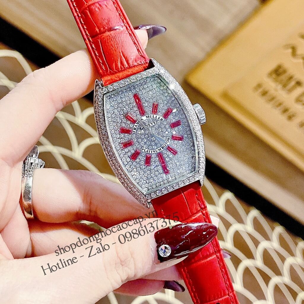 Đồng Hồ Franck Muller Nữ Dây Da Đỏ Đính Đá 33mm