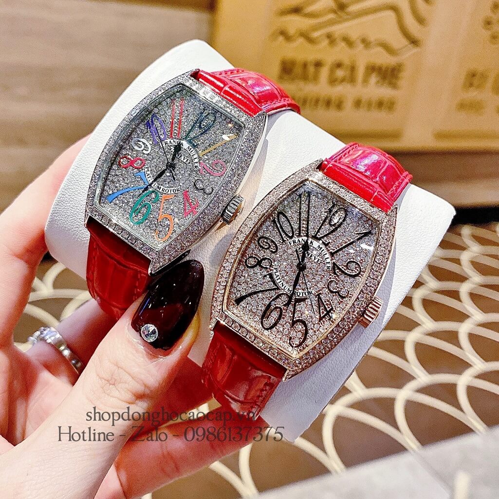 Đồng Hồ Franck Muller Nữ Dây Da Đỏ Số Đính Đá 33mm