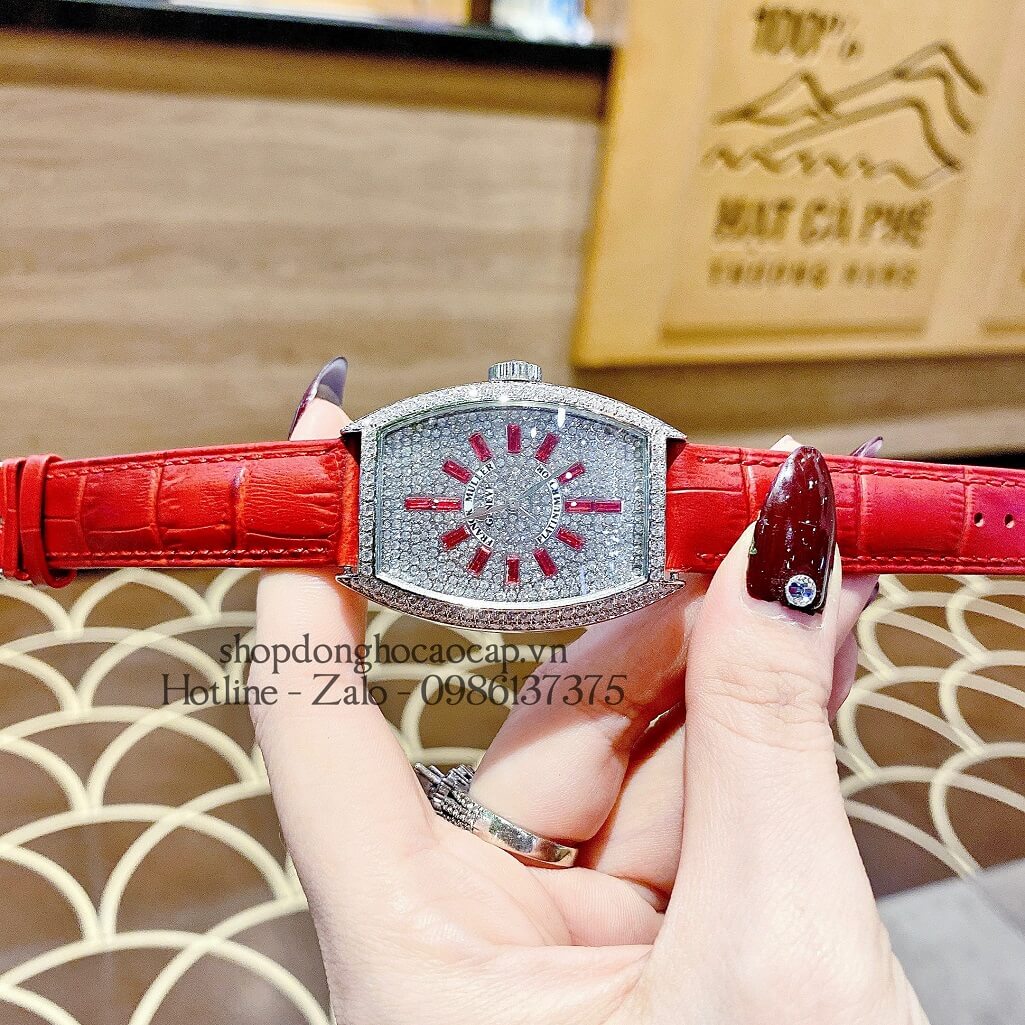 Đồng Hồ Franck Muller Nữ Dây Da Đỏ Đính Đá 33mm