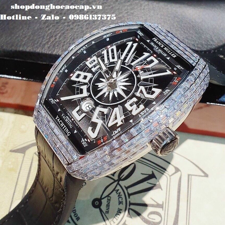 Đồng Hồ Cặp Franck Muller Siêu Cấp Dây Da Silicon Đen Đính Đá Bạc