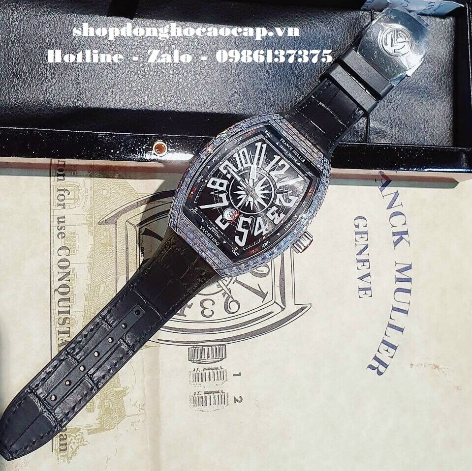 Đồng Hồ Cặp Franck Muller Siêu Cấp Dây Da Silicon Đen Đính Đá Bạc