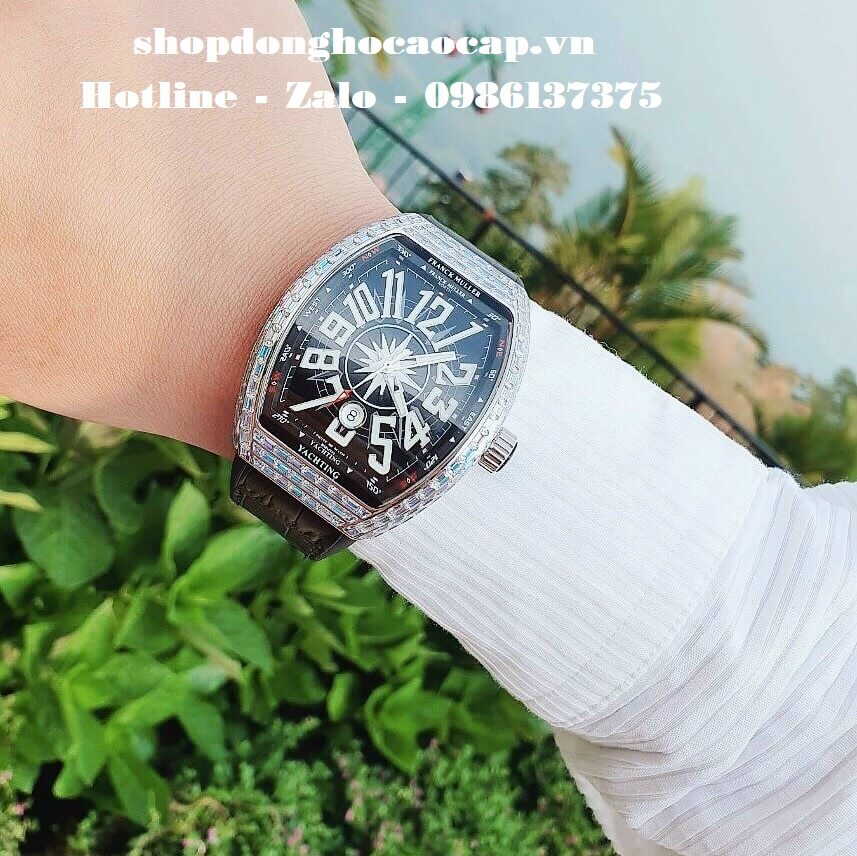 Đồng Hồ Cặp Franck Muller Siêu Cấp Dây Da Silicon Đen Đính Đá Bạc