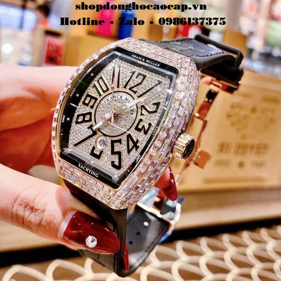 Đồng Hồ Franck Muller V41 Nam Automatic Đen Đính Đá Rose