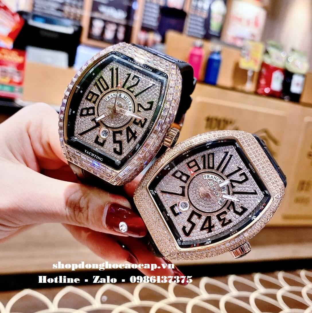 Đồng Hồ Franck Muller V41 Nam Automatic Đen Đính Đá Rose