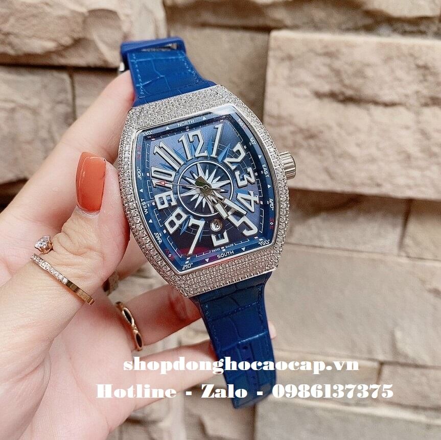 Đồng Hồ Franck Muller Yachting V41 Nam Automatic Xanh Đính Đá Silver