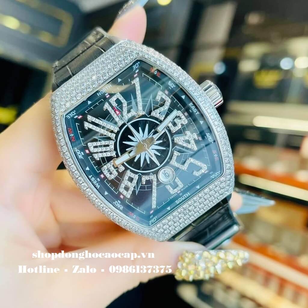 Đồng Hồ Franck Muller V41 Nam Automatic Đen Đính Đá Silver