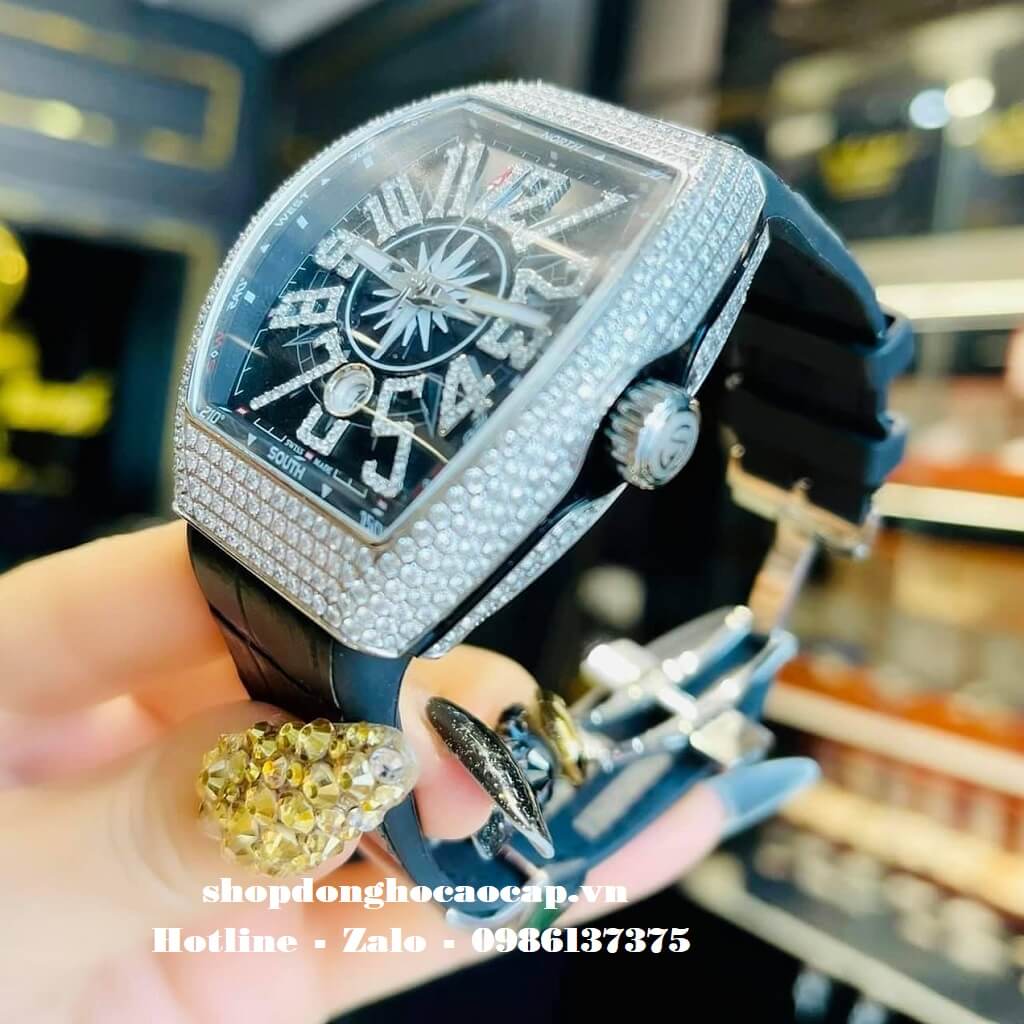 Đồng Hồ Franck Muller V41 Nam Automatic Đen Đính Đá Silver