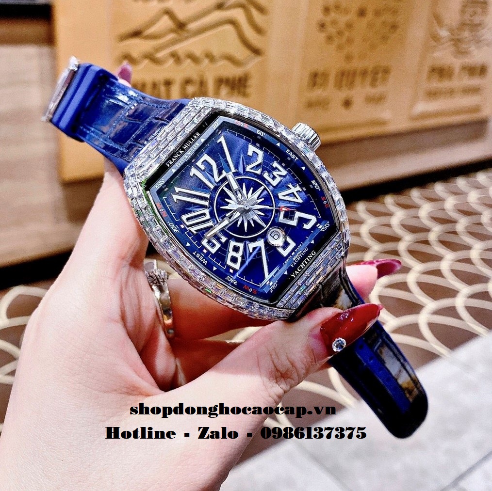 Đồng Hồ Cặp Franck Muller Siêu Cấp Dây Da Silicon Xanh Đính Đá Bạc