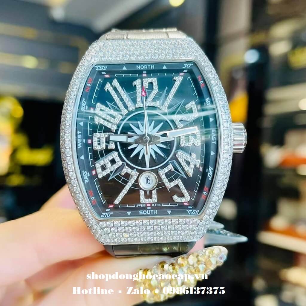 Đồng Hồ Franck Muller V41 Nam Automatic Đen Đính Đá Silver