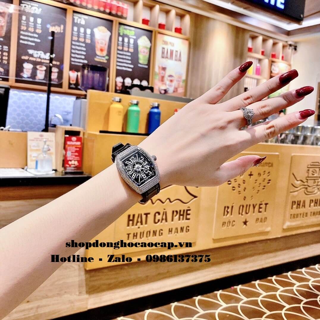 Đồng Hồ Cặp Franck Muller Siêu Cấp Dây Da Silicon Đen Đính Đá Bạc