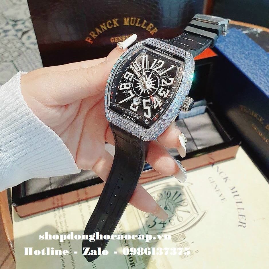 Đồng Hồ Cặp Franck Muller Siêu Cấp Dây Da Silicon Đen Đính Đá Bạc