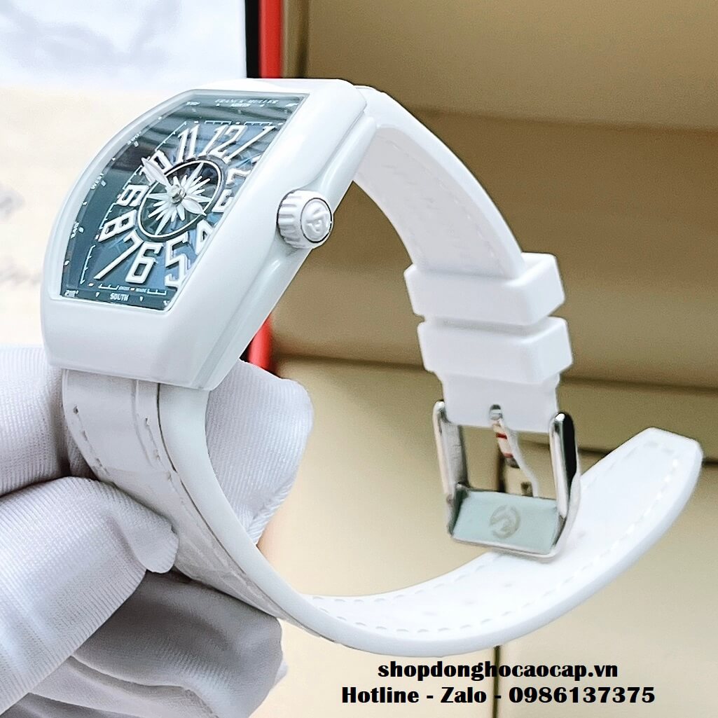 Đồng Hồ Franck Muller V32 ABF Siêu Cấp 1:1 Nữ Dây Da Silicon Trắng Mặt Xanh