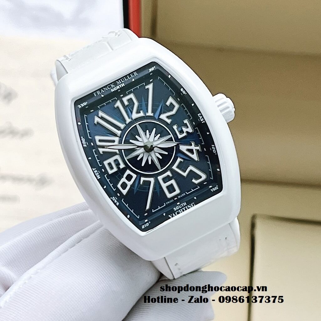 Đồng Hồ Franck Muller V32 ABF Siêu Cấp 1:1 Nữ Dây Da Silicon Trắng Mặt Xanh