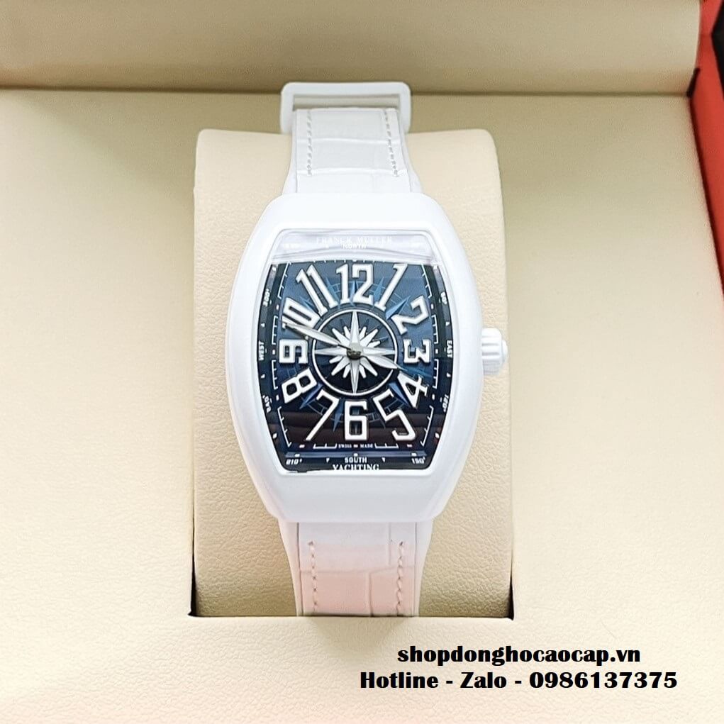 Đồng Hồ Franck Muller V32 ABF Siêu Cấp 1:1 Nữ Dây Da Silicon Trắng Mặt Xanh