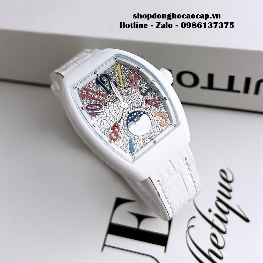 Đồng Hồ Franck Muller V32 ABF Siêu Cấp 1:1 Nữ Da Silicon Trắng Đính Đá