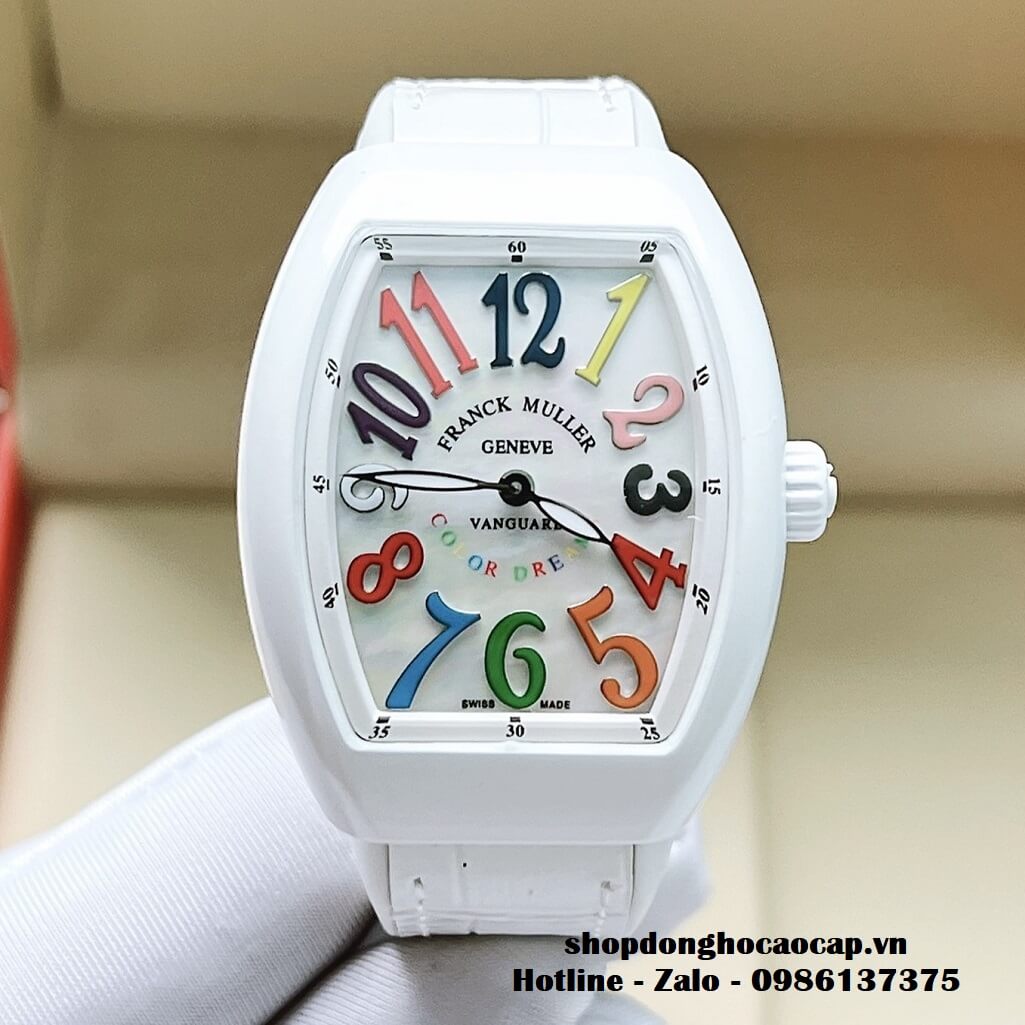 Đồng Hồ Franck Muller V32 ABF Siêu Cấp 1:1 Nữ Dây Da Silicon Trắng Mặt Số Màu