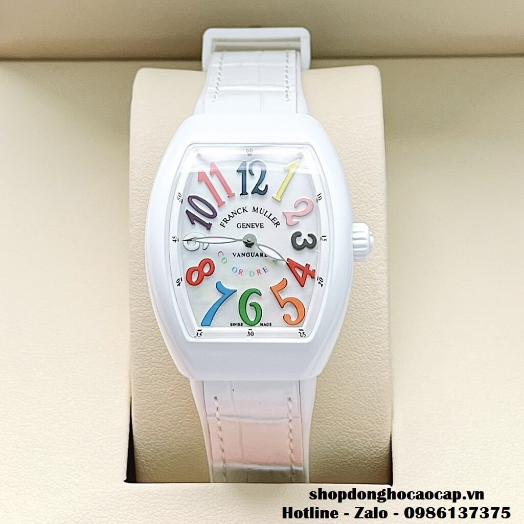 Đồng Hồ Franck Muller V32 ABF Siêu Cấp 1:1 Nữ Dây Da Silicon Trắng Mặt Số Màu