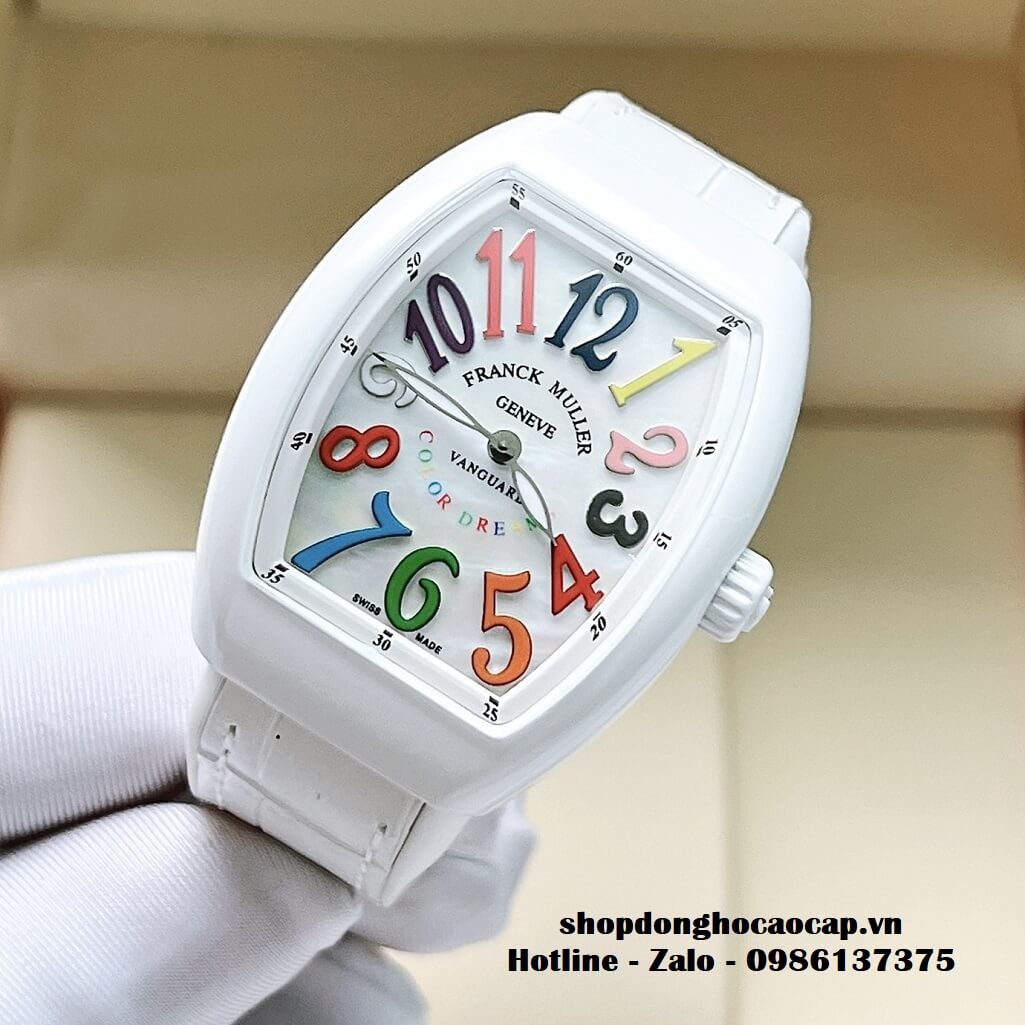 Đồng Hồ Franck Muller V32 ABF Siêu Cấp 1:1 Nữ Dây Da Silicon Trắng Mặt Số Màu