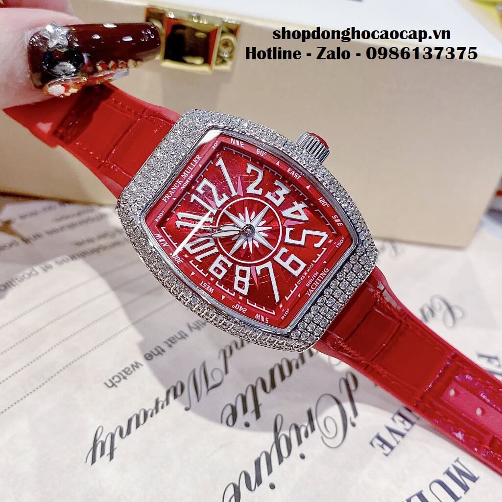 Đồng Hồ Franck Muller Nữ Silicon Đỏ Đính Đá Bạc 34mm