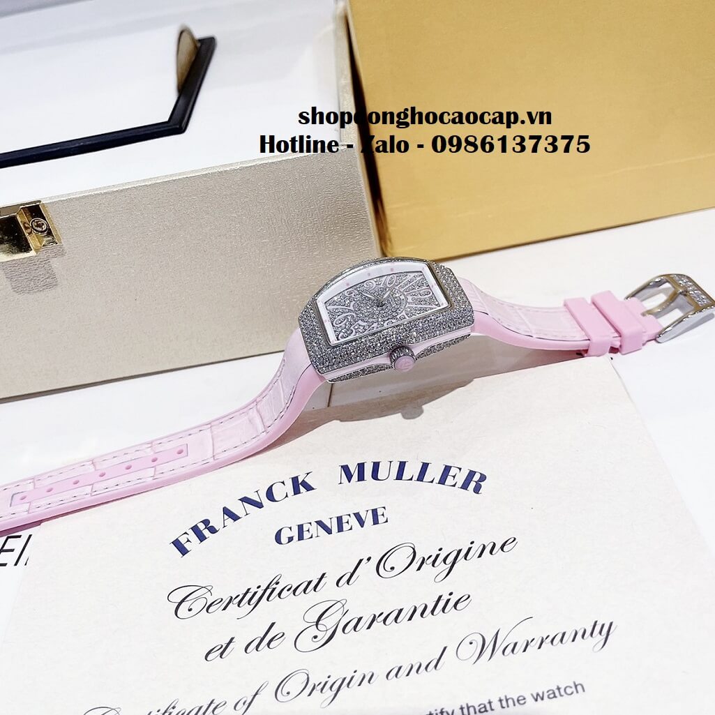 Đồng Hồ Franck Muller Nữ Silicon Hồng Đính Đá Bạc 34mm