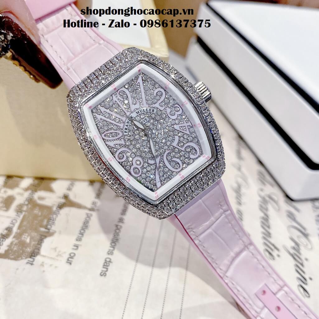 Đồng Hồ Franck Muller Nữ Silicon Hồng Đính Đá Bạc 34mm