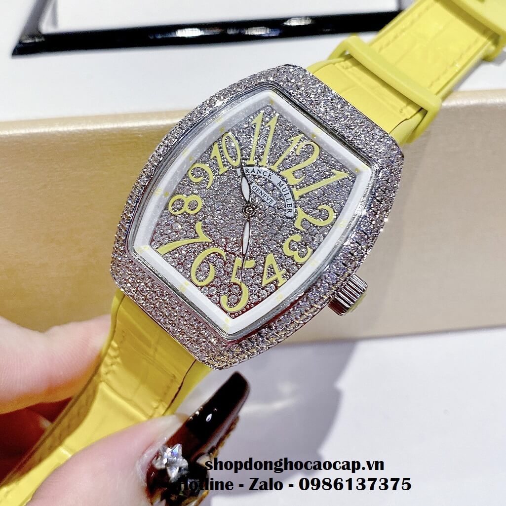 Đồng Hồ Franck Muller V32 Nữ Silicon Vàng Đính Đá Bạc 34mm