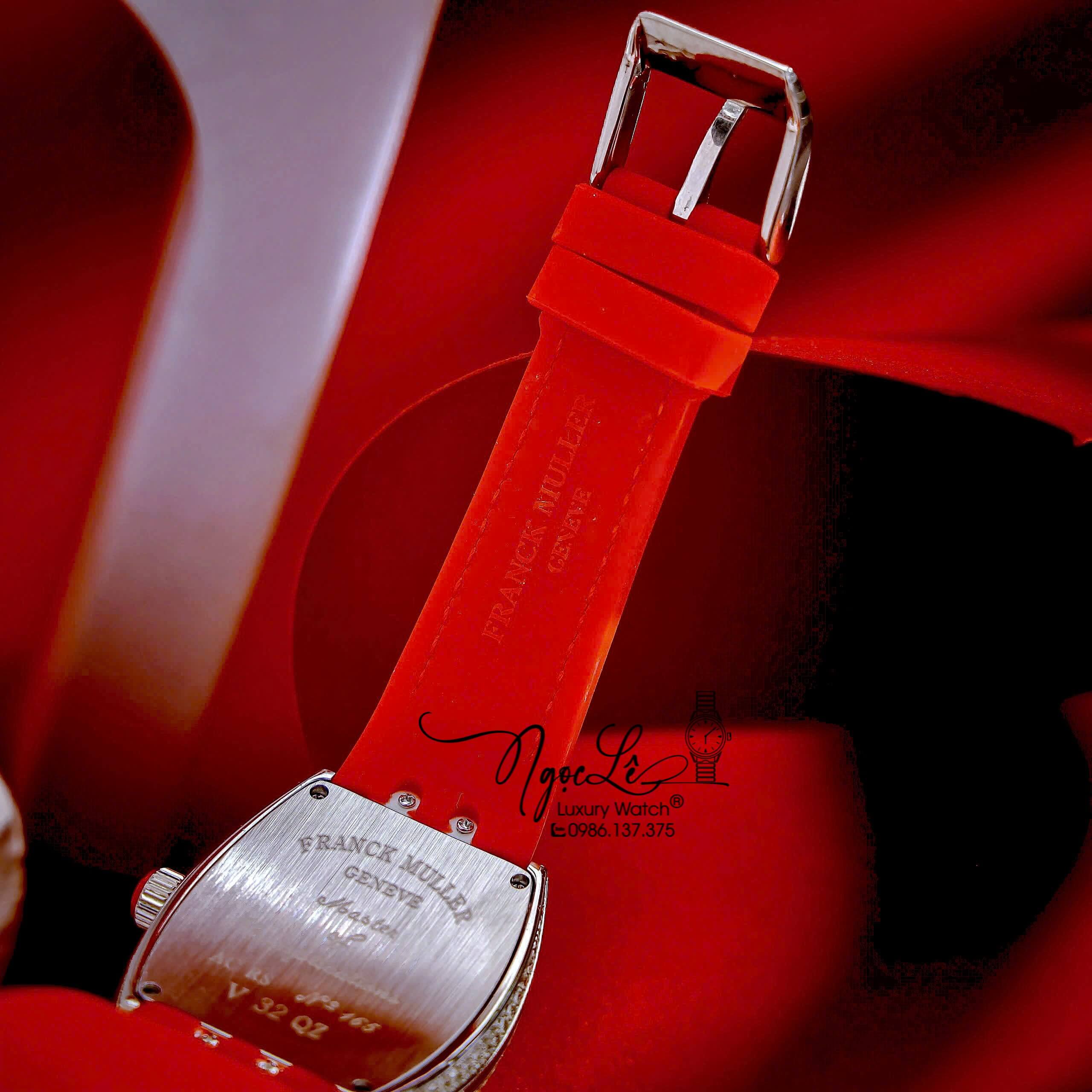 Đồng Hồ Franck Muller V32 Nữ Dây Màu Đỏ Đính Đá Bạc Size 34mm