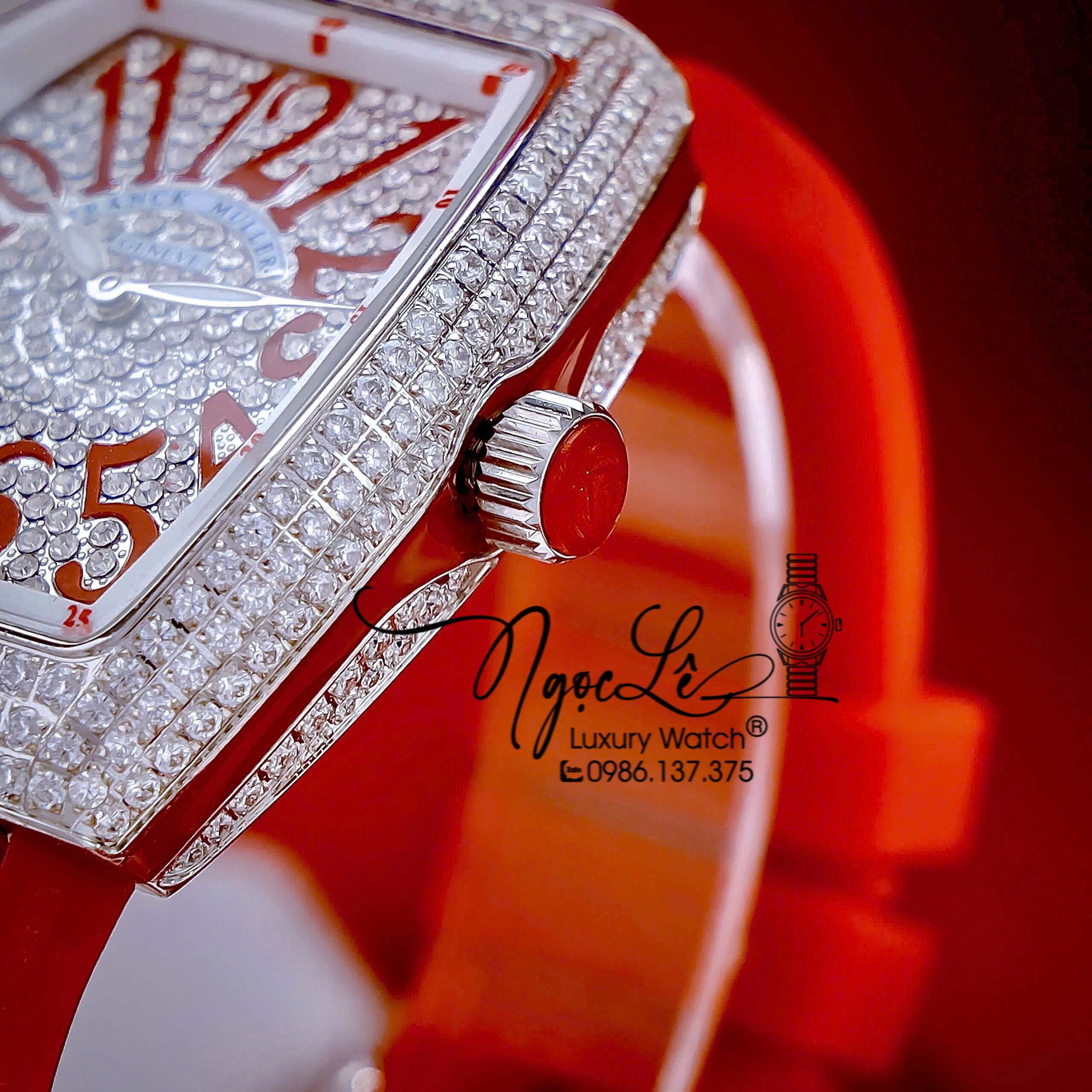 Đồng Hồ Franck Muller V32 Nữ Dây Màu Đỏ Đính Đá Bạc Size 34mm