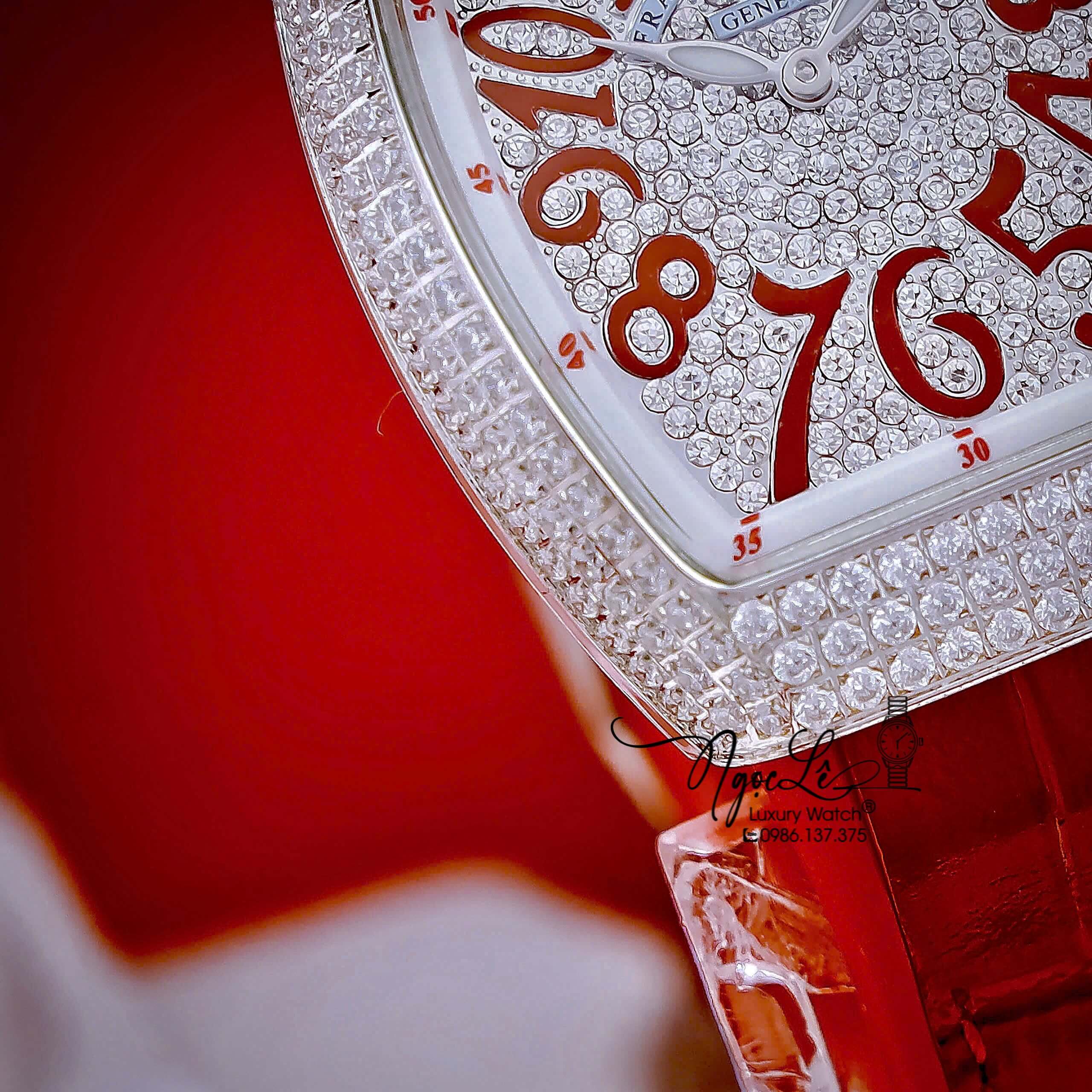 Đồng Hồ Franck Muller V32 Nữ Dây Màu Đỏ Đính Đá Bạc Size 34mm