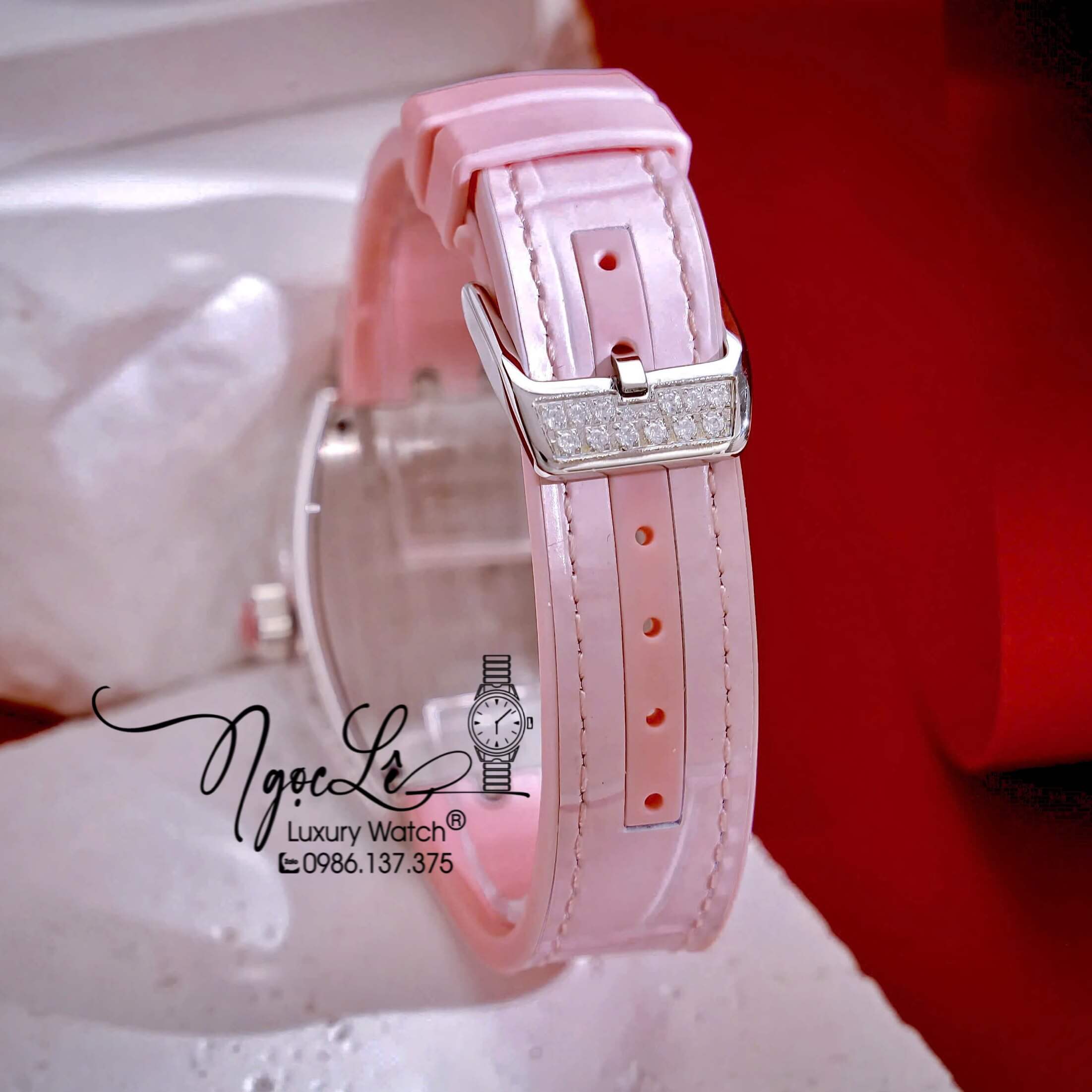 Đồng Hồ Franck Muller V32 Nữ Dây Màu Hồng Pastel Đính Đá Bạc Size 34mm